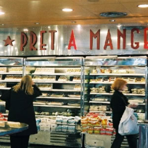 pret a manger food counter with customers