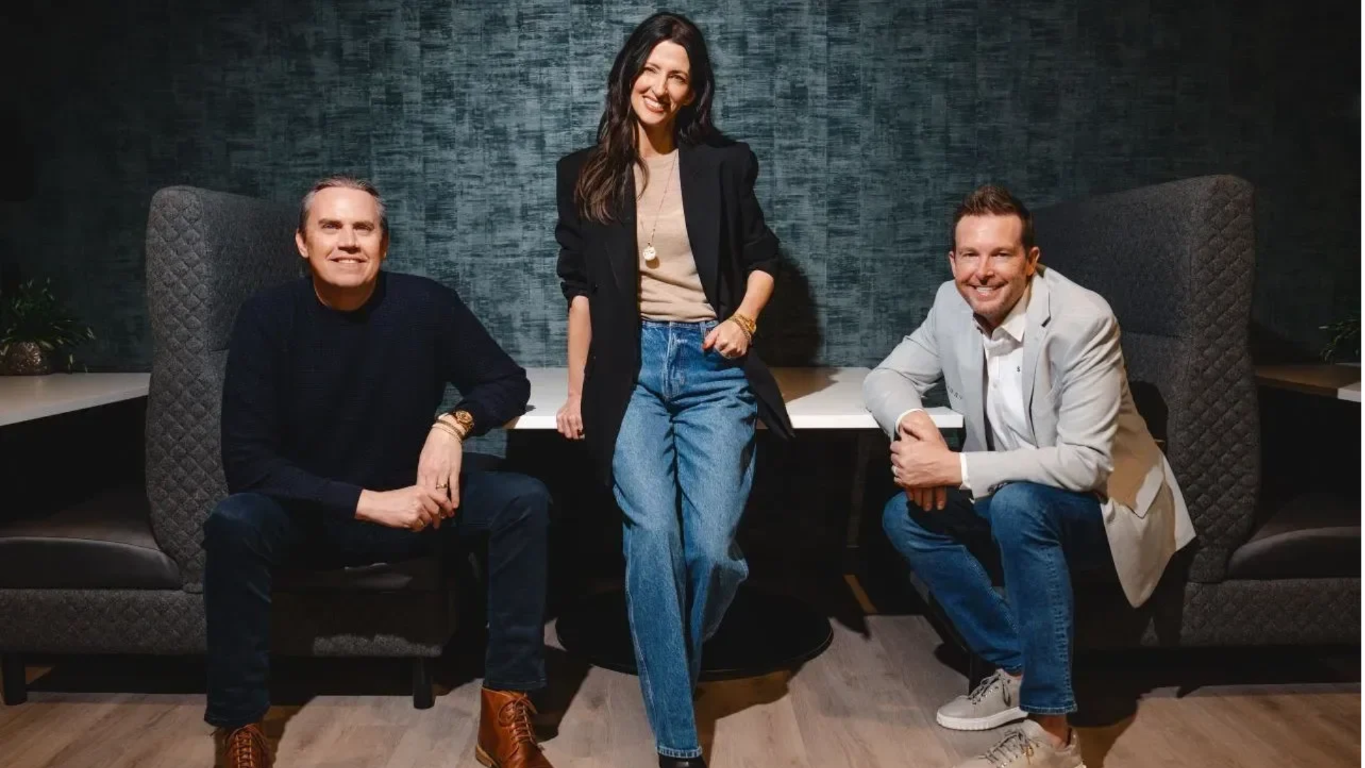 professional team portrait in modern lounge