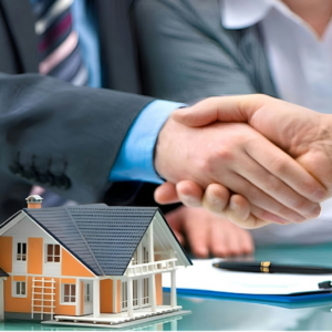 real estate deal handshake with house keys