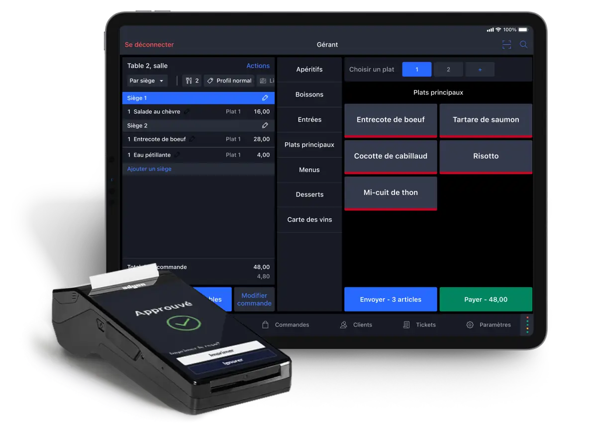 tablette de caisse restaurant et paiement approuvé