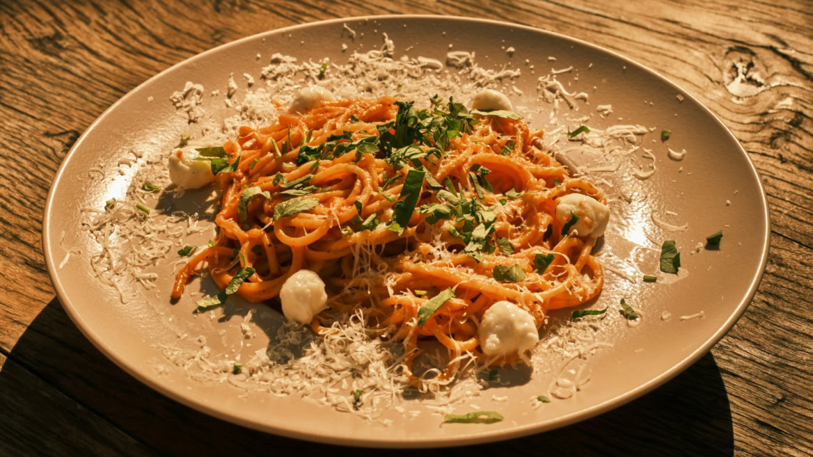 rustic herb pasta with creamy cheese