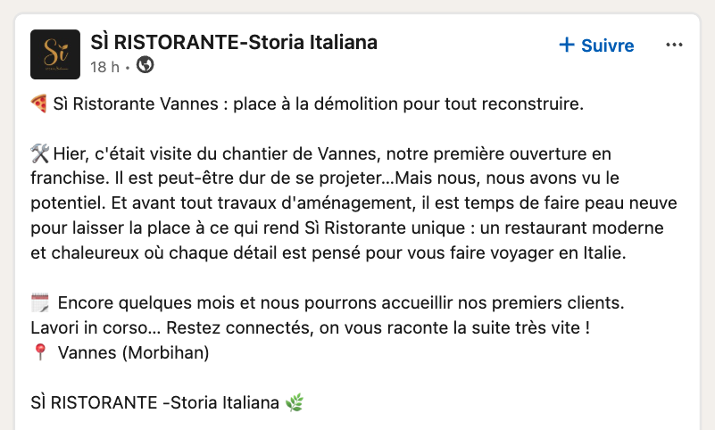 sì ristorante vannes : démolition et future franchise italienne