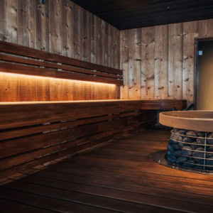 sauna de bois luxueux à lumière douce
