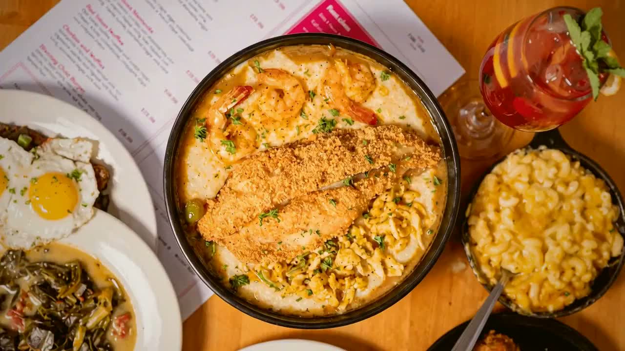 creamy shrimp seafood dinner with corn side