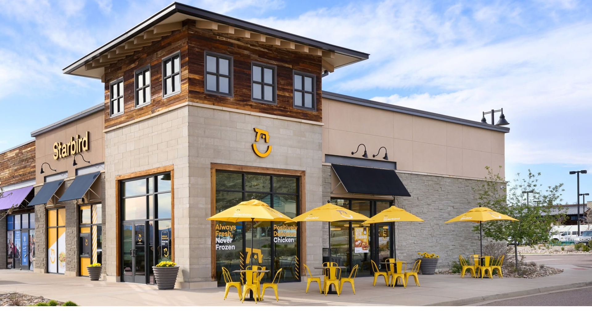 modern starbird restaurant exterior with patio