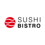 logo sushi bistro z czerwonym symbolem