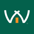 abstract teal logo with white arches and orange accent