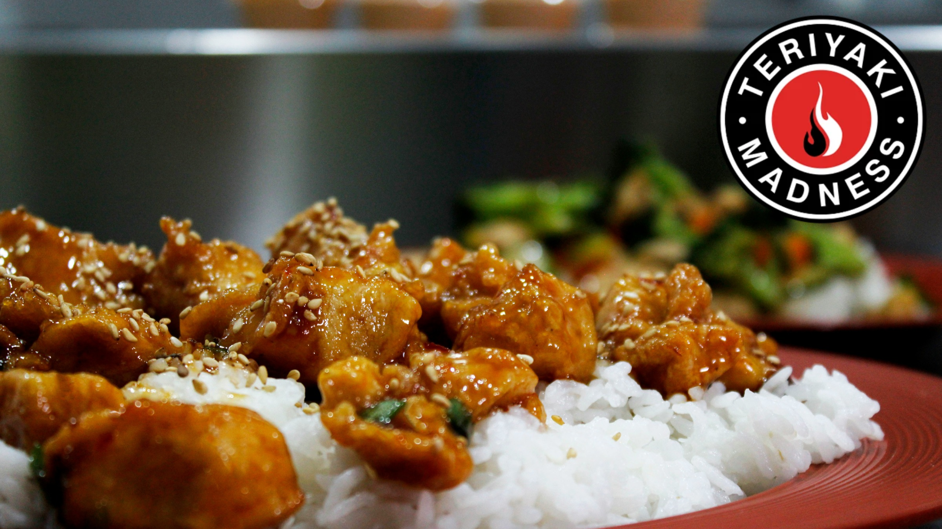 teriyaki chicken rice bowl with sesame seeds