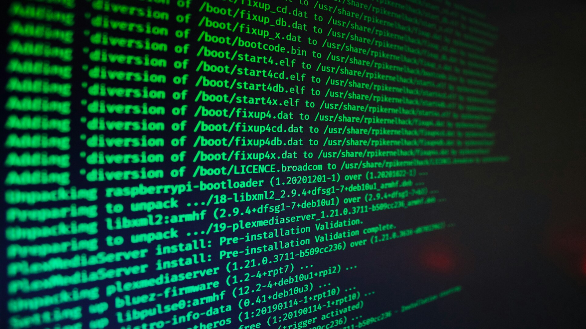 console linux raspberry pi : installation en cours