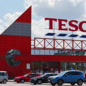 tesco supermarket exterior on urban street