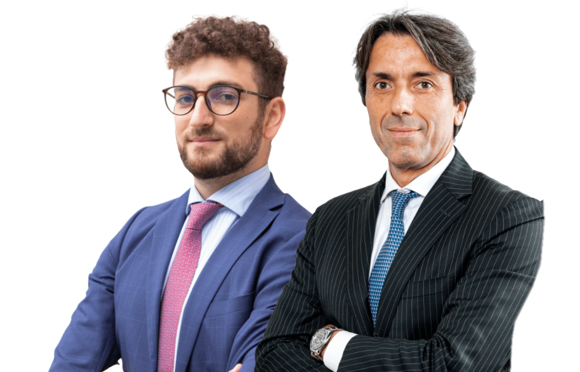 ritratto di due imprenditori su sfondo bianco